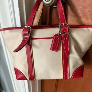 Coach Red and Cream Tote Bag